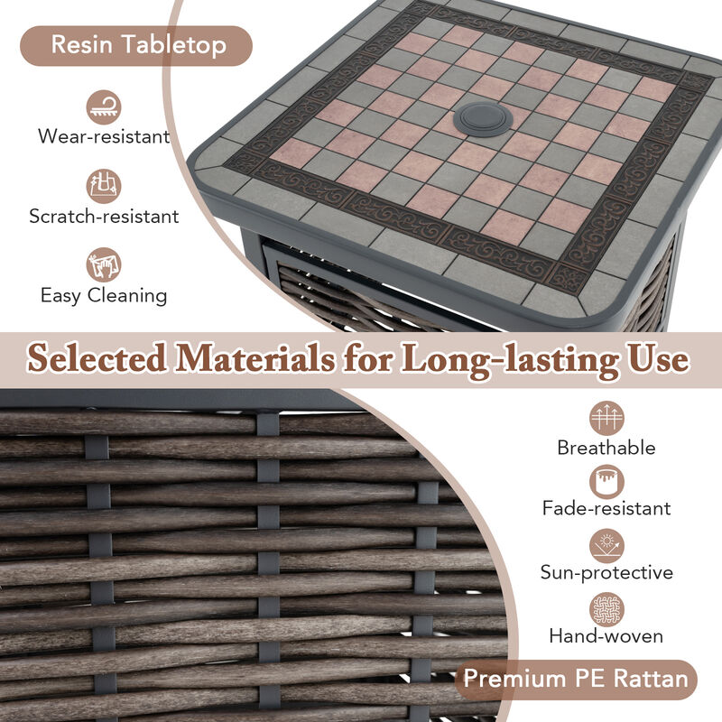 Outdoor PE Rattan Side Table Square End Table with Umbrella Hole
