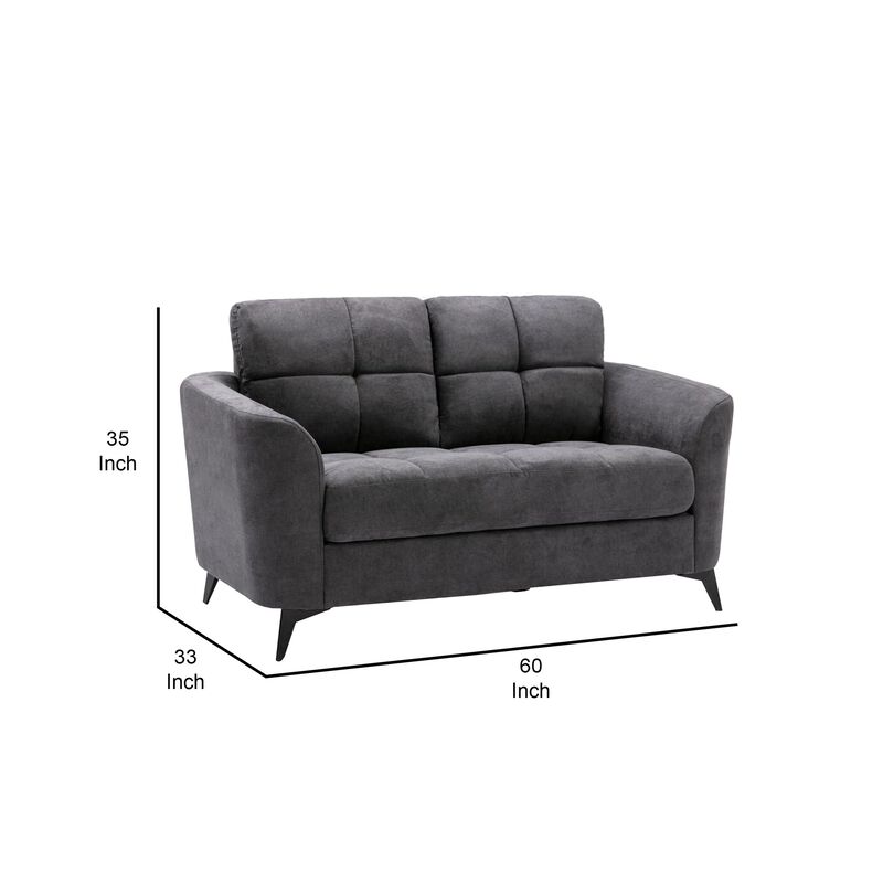 Odin 60 Inch Modern Loveseat with Tufted Cushions, Metal Frame, Gray Velvet-Benzara