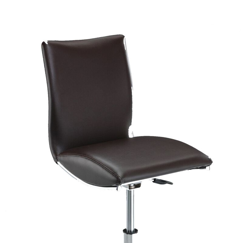 Deko 26-31 Inch Adjustable Height Barstool Chair, Set of 2, Chrome Brown Faux Leather - Benzara