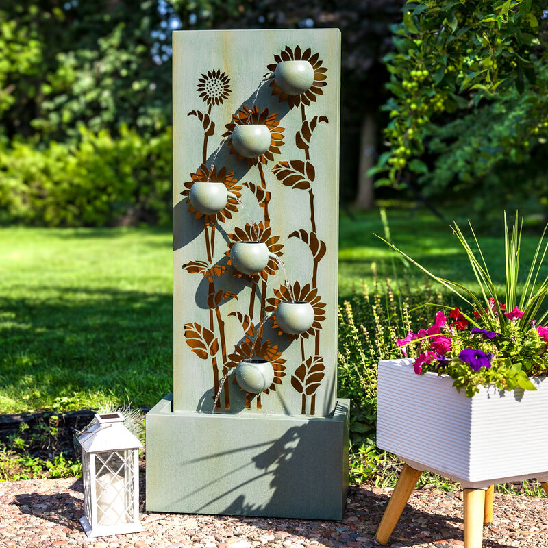 Sunnydaze Sunflower Fields Steel Outdoor Water Fountain with LEDs - 48.5"