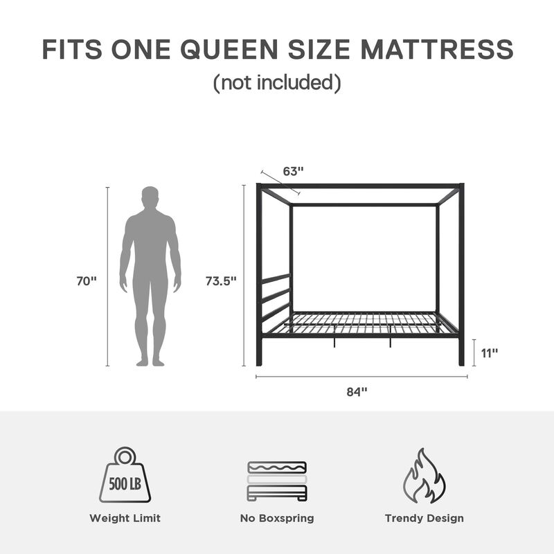 DHP Modern Metal Canopy Bed, Queen, Black