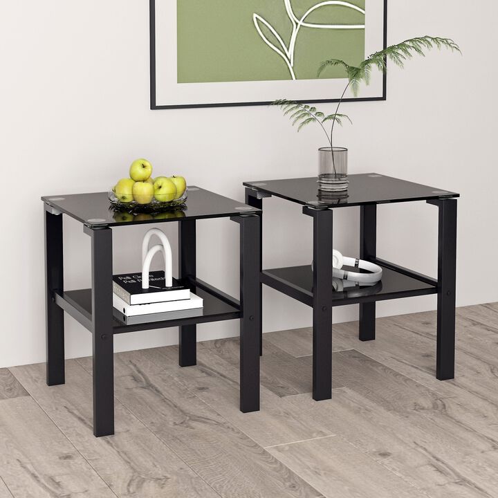 Black Glass 2-Layer Tea Table Set