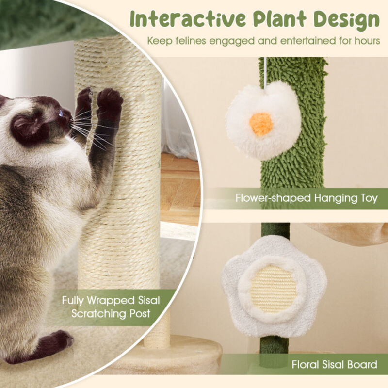 Cute Flower Cat Tree Modern Kitty Tower with Plush Top Perch