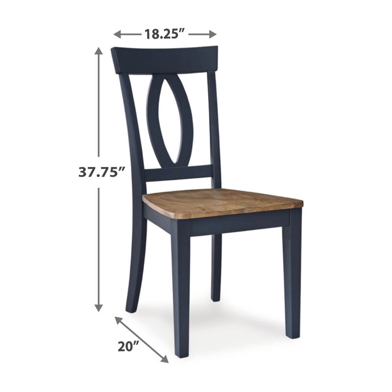 Doti Dining Side Chair Set of 2, Open Back, Contoured Seat, Slate Blue - Benzara