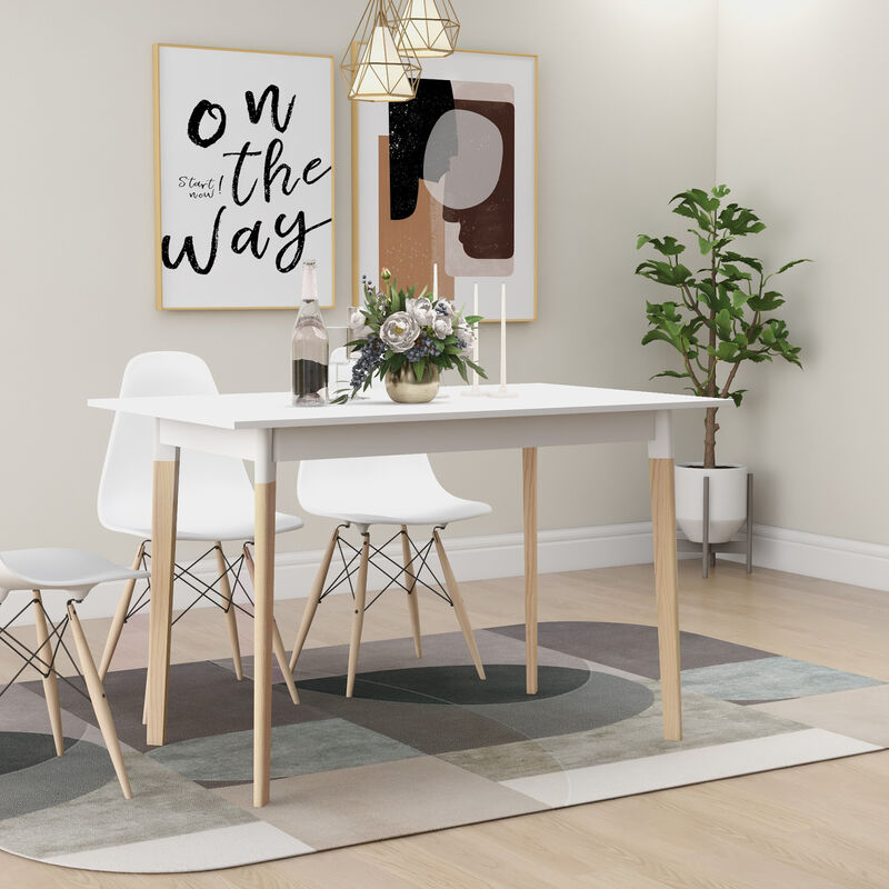 Modern Dining Table 47 Inch Kitchen Table Rectangular Top With Solid Wood Leg