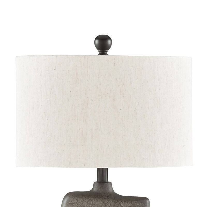 Nacy 27 Inch Table Lamp, White Oval Fabric Shade, Black Artisan Style Base - Benzara