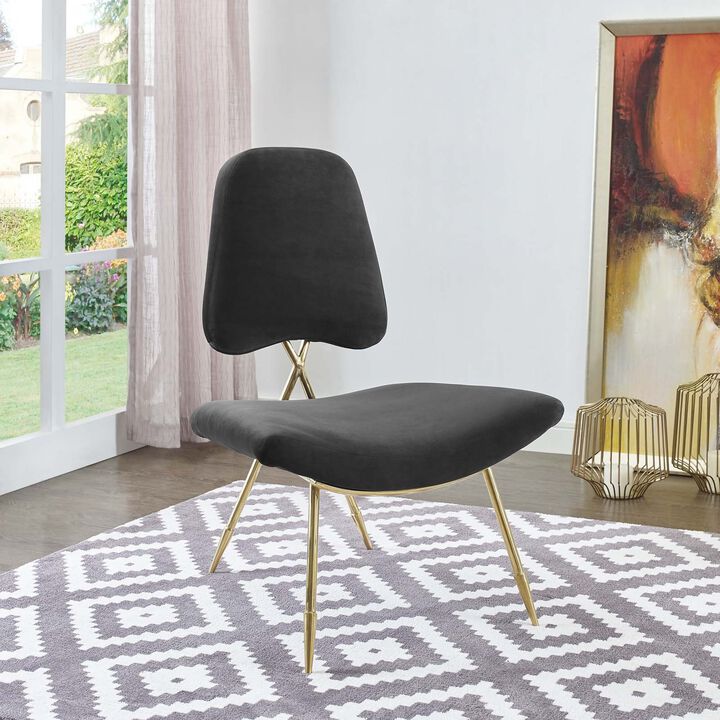 Modway Ponder Performance Velvet Upholstered Modern Lounge Accent Chair in Black with Gold Stainless Steel Legs