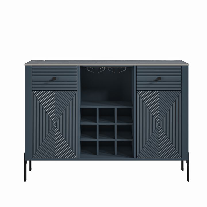 FESTIVO 42" Modern Wine Cabinet with Metal Glass Rack and Drawers