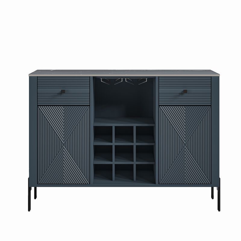 FESTIVO 42" Modern Wine Cabinet with Metal Glass Rack and Drawers