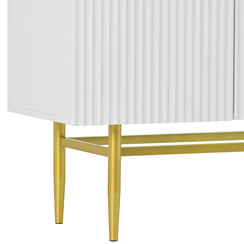 Modern Elegant 4-Door Sideboard Gold Metal Handle Buffet Cabinet For Dining Room, Living Room