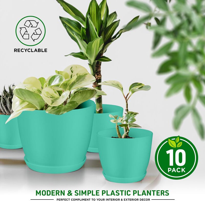 Planter Pots with Drainage Holes - Lightweight, Durable, and Space-Saving Pots for Indoor and Outdoor - Versatile Functionality, Simple Modern Design, Plastic Planter Pots