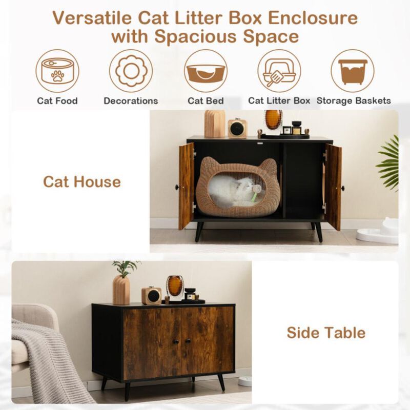 Hivvago Industrial Cat Litter Box Enclosure with Divider and Cat-Shaped Entries