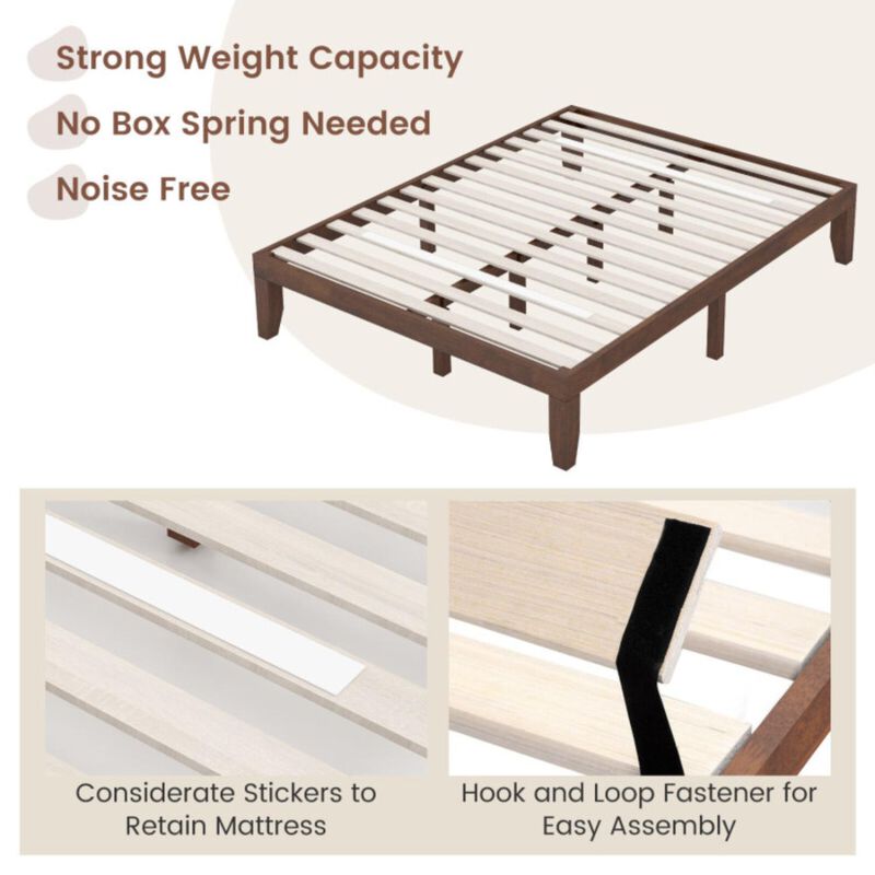 Hivvago 14 Inch Queen Size Rubber Wood Platform Bed Frame with Wood Slat Support-Walnut