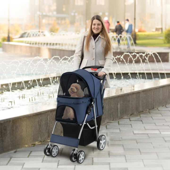 Hivvago Folding Pet Stroller with Storage Basket and Adjustable Canopy