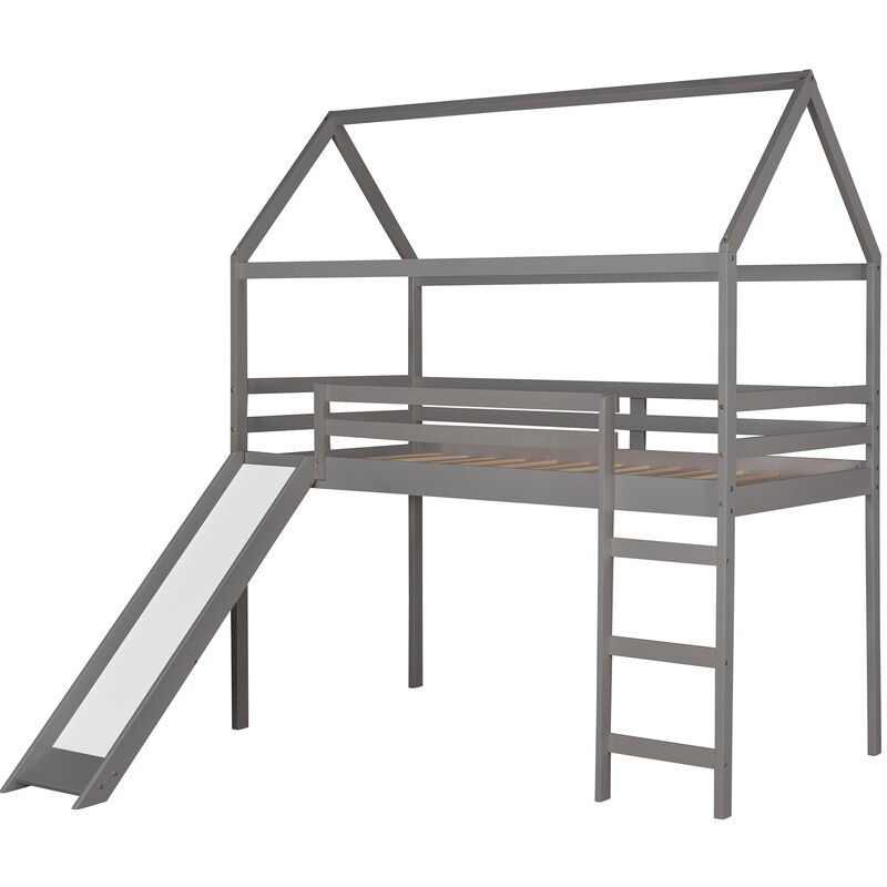 House-Themed Bed with Built-in Slide, Playful Toddler Bed Frame