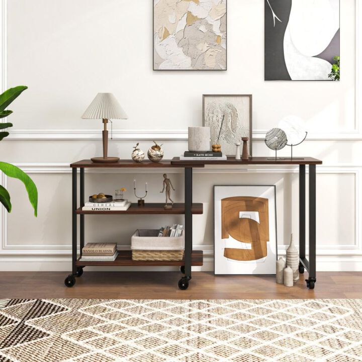Hivvago 360° Free Rotating Sofa Side Table with Storage Shelves and Casters