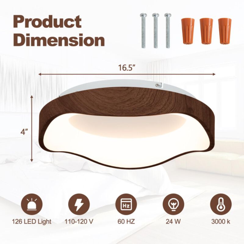 Hivvago 24W Modern LED Mount Ceiling Light with Wood Pattern and Metal Frame