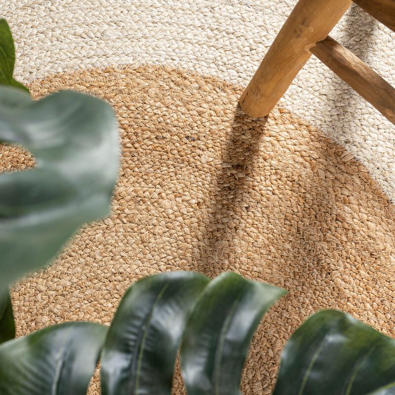 Oceana Two-Tone Boho Jute Circle Cream/Natural Round Area Rug