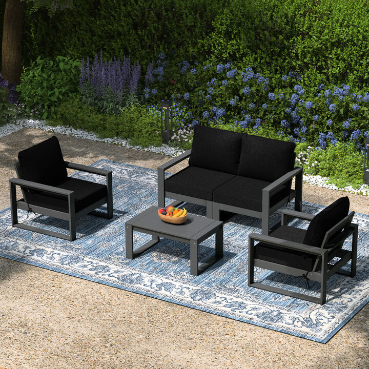WestinTrends 5-Piece Modern HDPE Outdoor Patio Furniture Sofa Conversation Set with Coffee Table