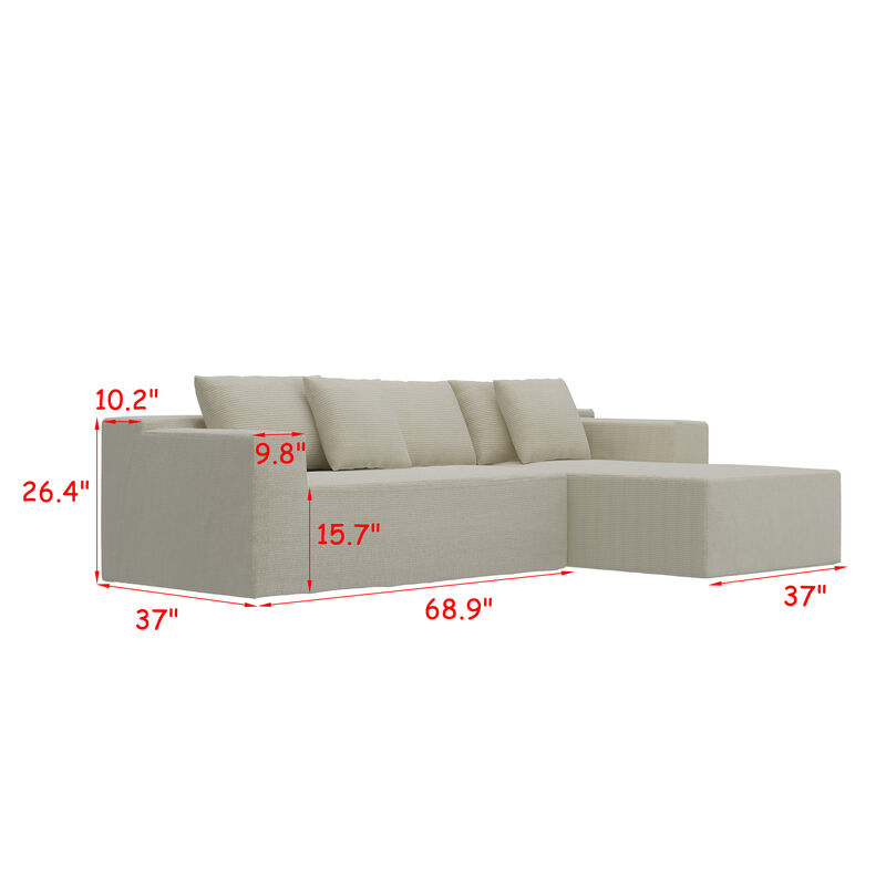 FUFU&GAGA Compressed Sofa, Fabric & Sponge Upholstered Couch – Modern 3-Seater (105.9" W x 37" D x 26.4" H),Beige