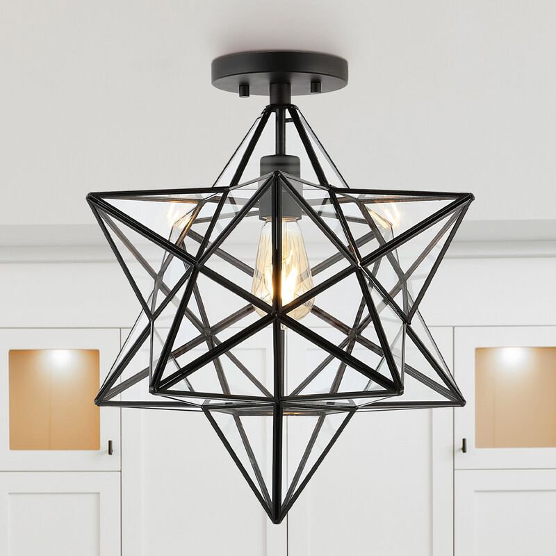 Ava 1-Light Farmhouse Bohemian Iron/Glass LED Semi Flush Mount