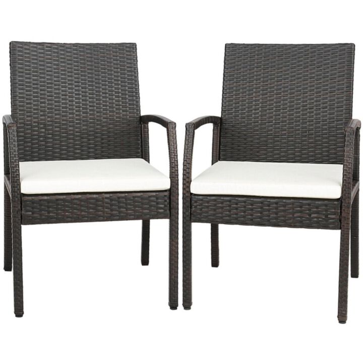 Hivvago 2 Pieces Patio Wicker Dining Armchair Set with Soft Zippered Cushion-Set of 2