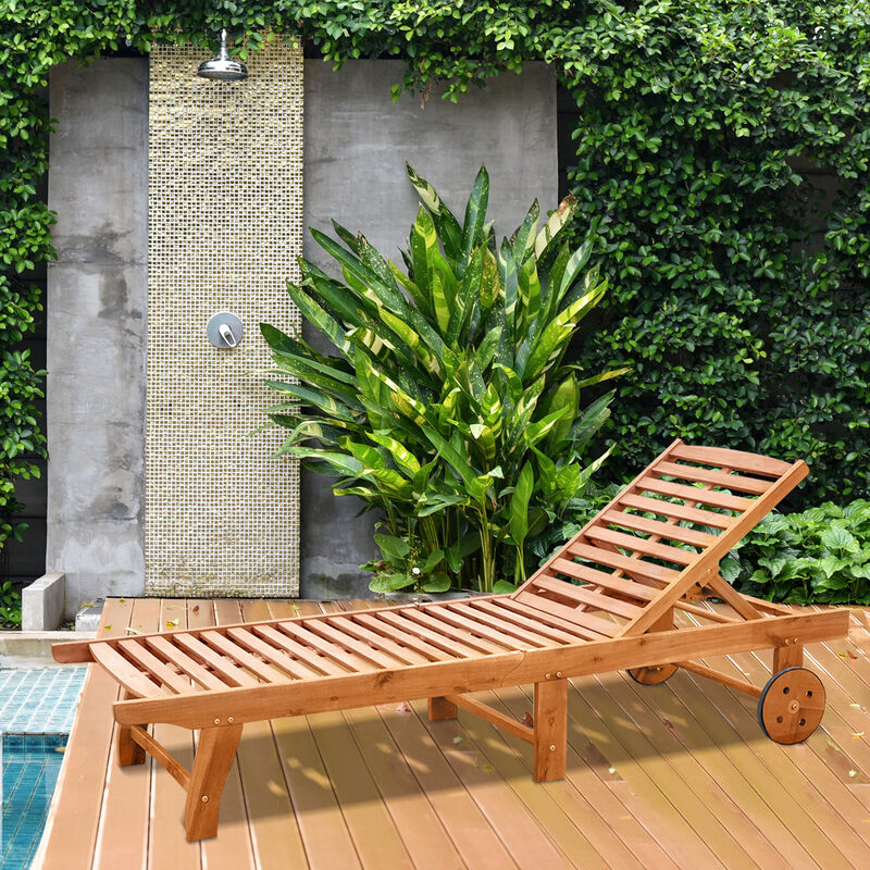 Wood Outdoor Folding Chaise Lounge Chair Beach Poolside Recliner Sunbed Wooden