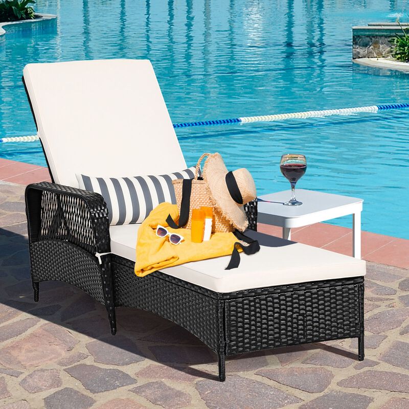 PE Rattan Chaise Lounge Chair Arm Chair Recliner Adjustable with Pillow