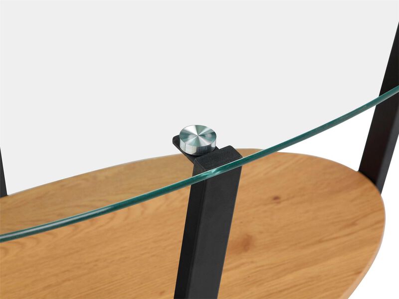 Nessa Oval Coffee Table with Glass Top, Oak/Glass