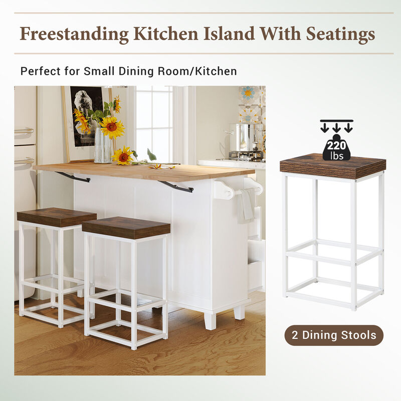 Farmhouse Kitchen Island Set with 2 Stools