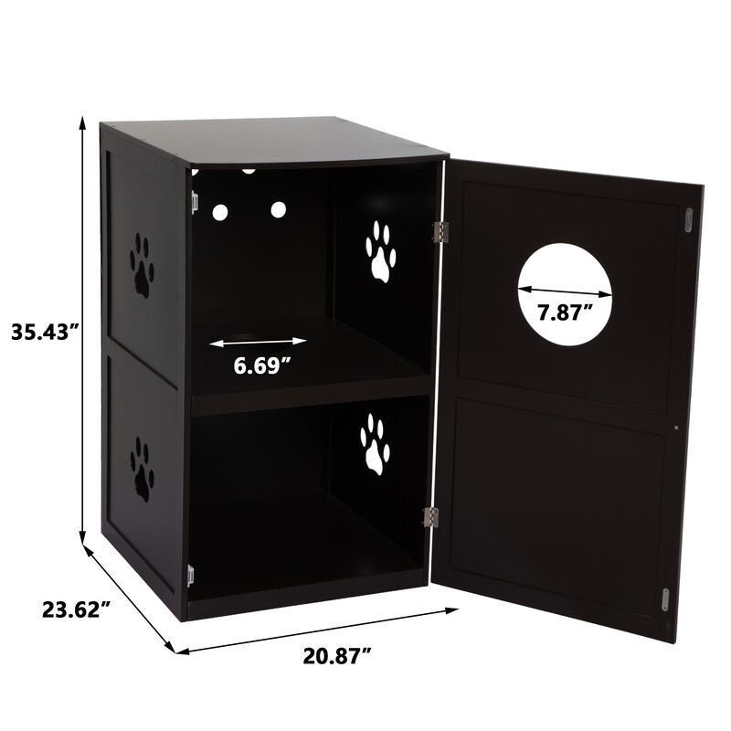 2-Tier Cat Litter Box Enclosure with Multiple Vents Brown