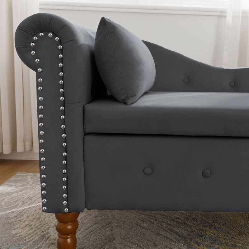 Mondawe Indoor Chaise Lounge, Upholstered Rolled Arm Chaise Sleeper Chair with Nailhead Trim