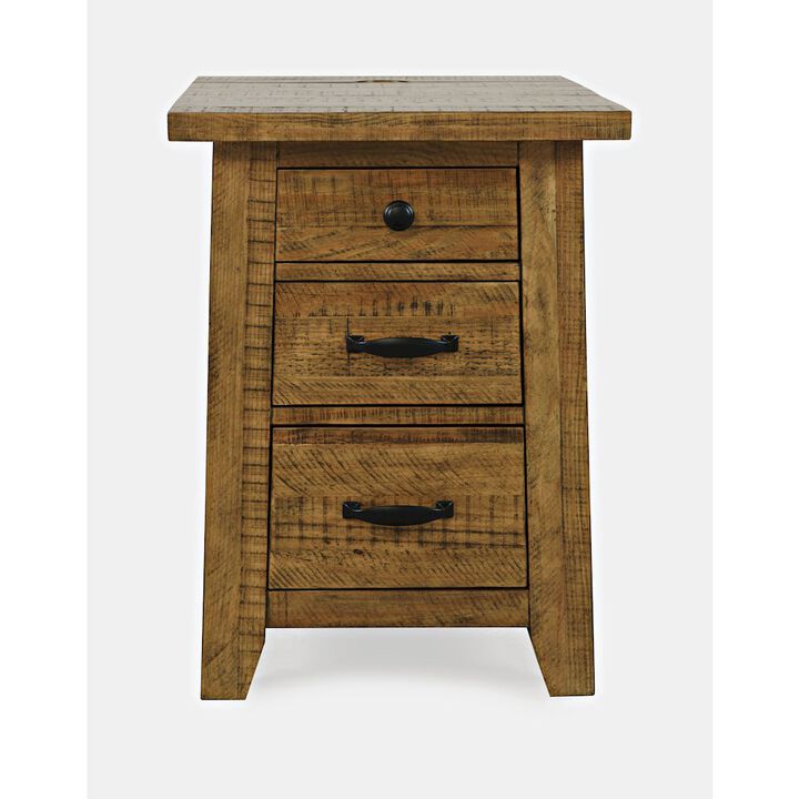 Jofran Telluride Rustic Farmhouse Solid Wood USB Charging Chairside End Table