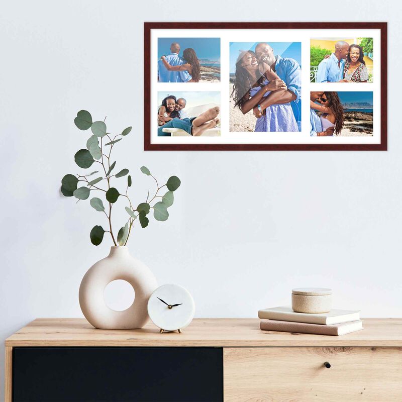 12x24.5 Wood Collage Frame with a White Mat for 8x10 & 5x7 Pictures