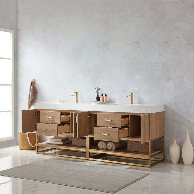 Vinnova Design 84 Double Sink Bath Vanity with White Grain Stone Countertop