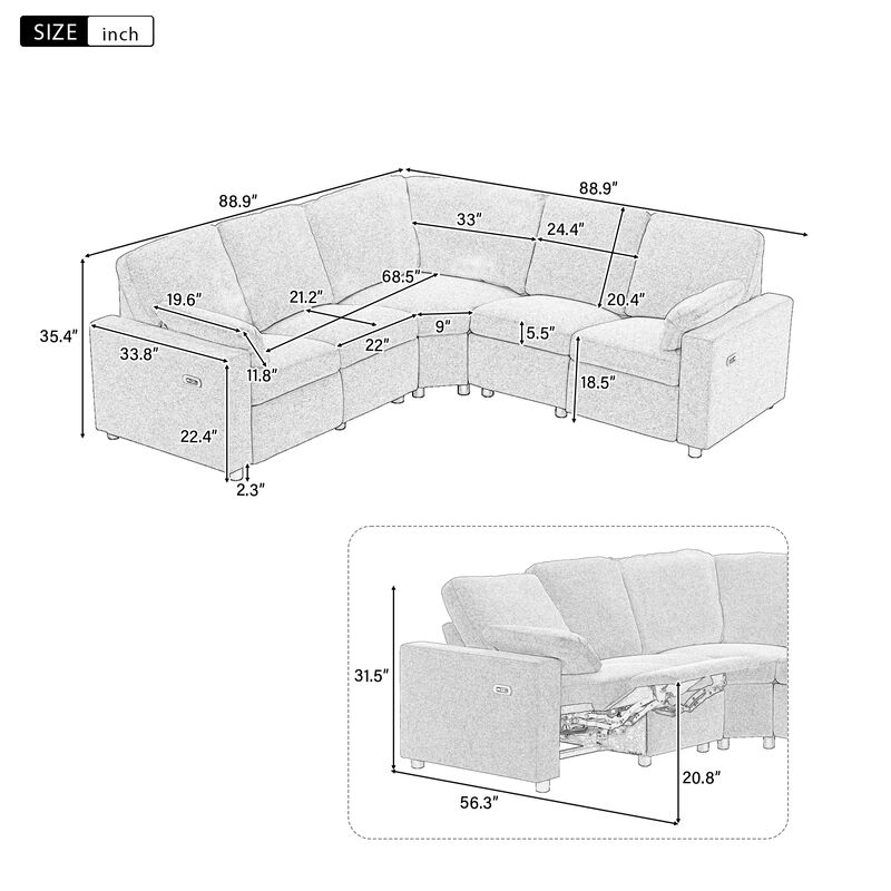 Merax Power Recliner Linen Sectional Sofa