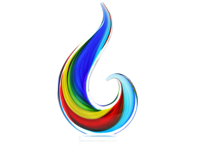 Hand Blown Rainbow Swirl Sommerso Art Glass Sculpture