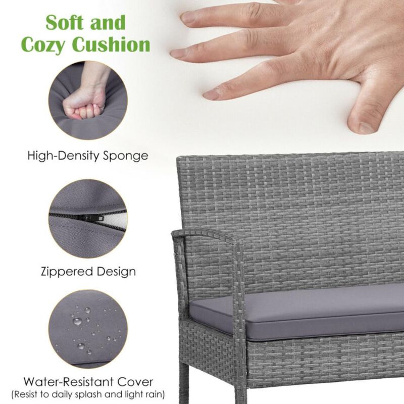 Hivvago 4 Pieces Rattan Patio Conversation Furniture Set with Acacia Wood Tabletop