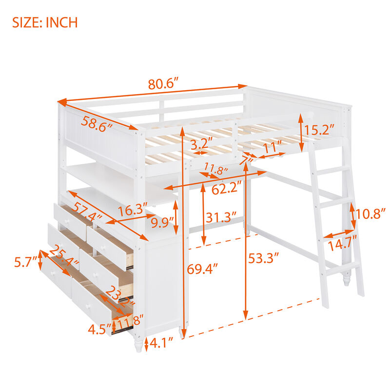 Merax Loft Bed with Drawers and Desk