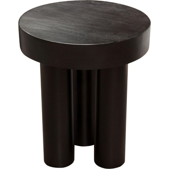 16 Inch Modern End Table, Thick Sturdy Surface, Tripod Legs, Black Wood - Benzara
