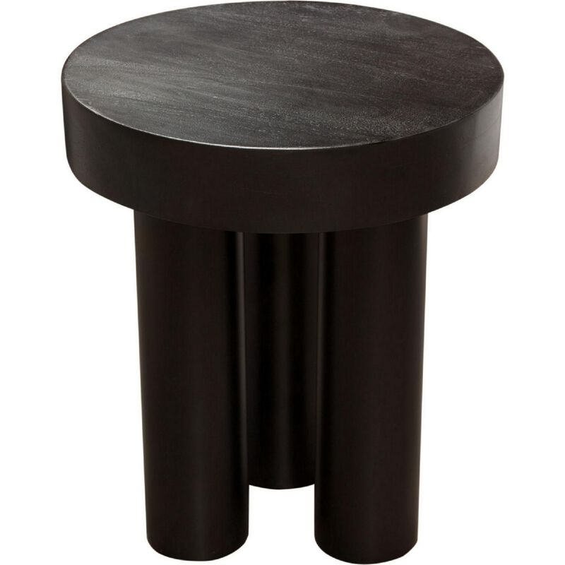 16 Inch Modern End Table, Thick Sturdy Surface, Tripod Legs, Black Wood - Benzara
