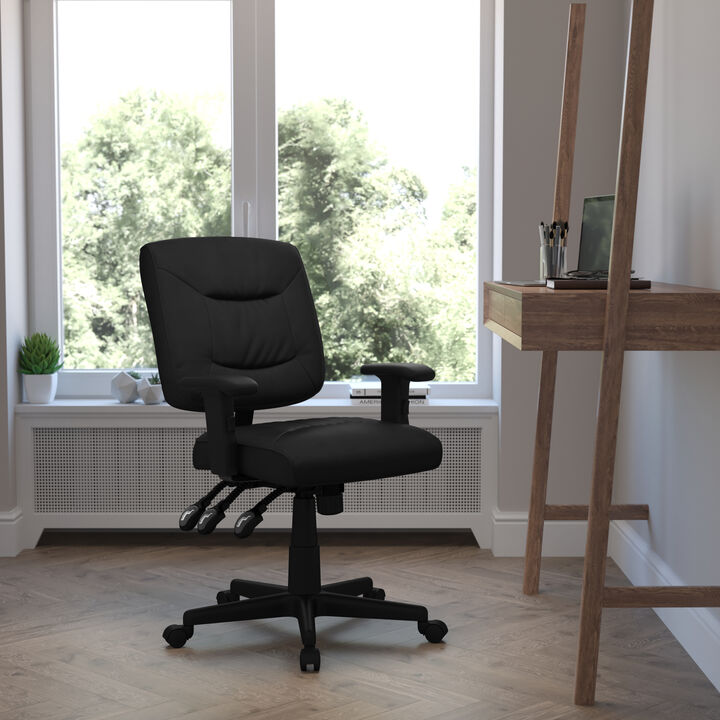 Cole Mid-Back Black LeatherSoft Multifunction Swivel Ergonomic Task Office Chair with Adjustable Arms