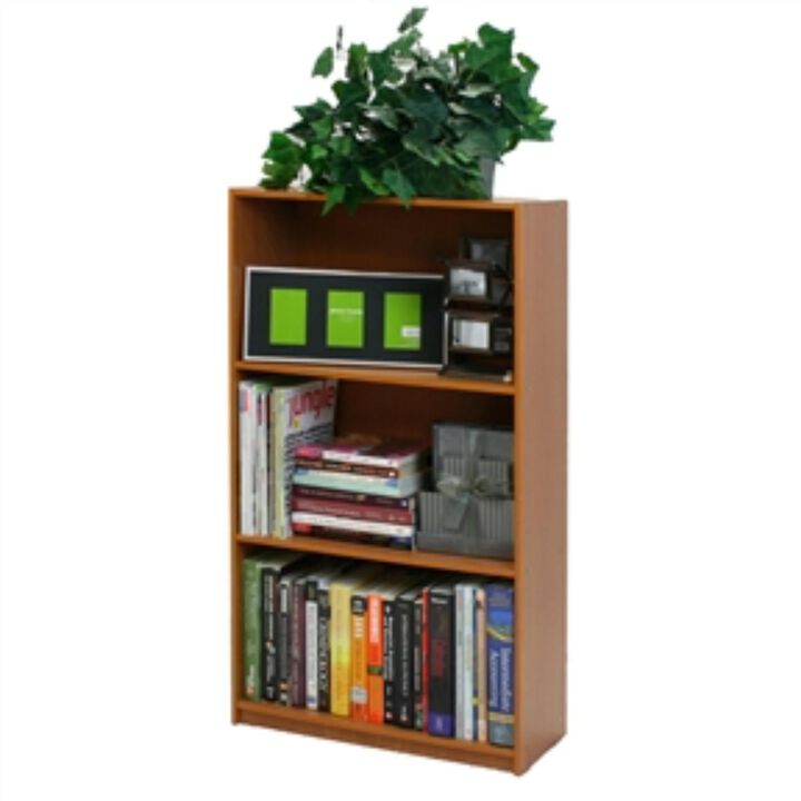 Hivvago Light Cherry Finish 3 Tier Storage Shelves Bookcase