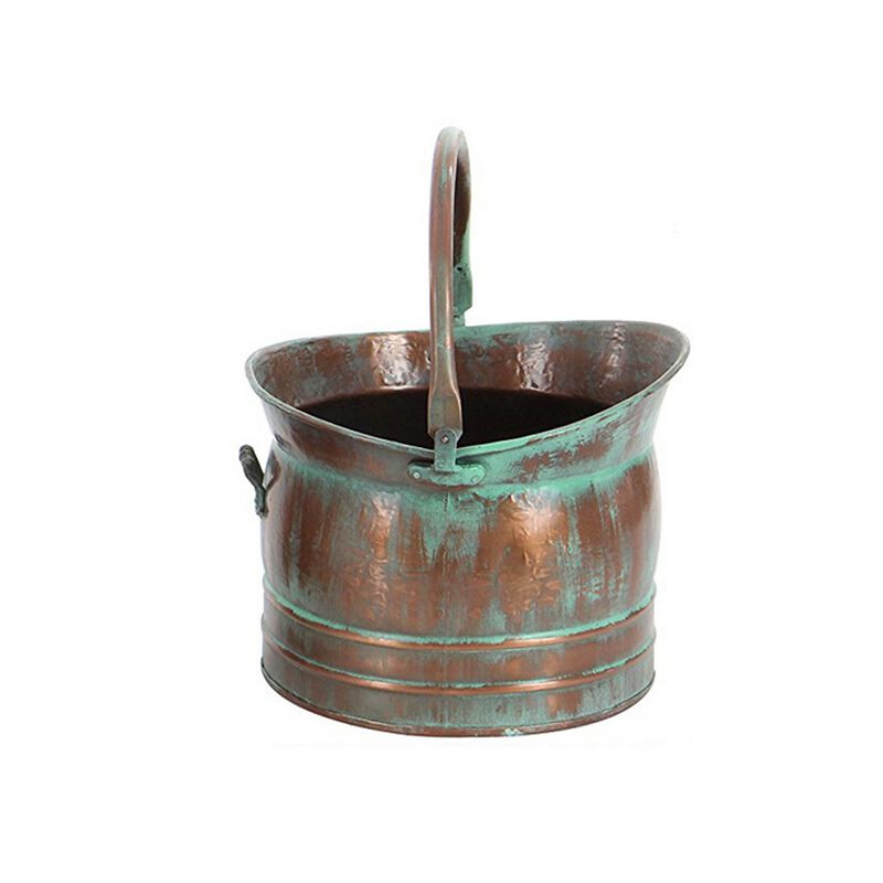 Tinged Metal Bucket Planter With Handles, Patina Rust Finish, Green, Set of 3-Benzara