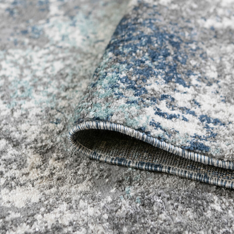 Yasmin Deva Blue/Gray Abstract Polyester Area Rug 9' x 13'