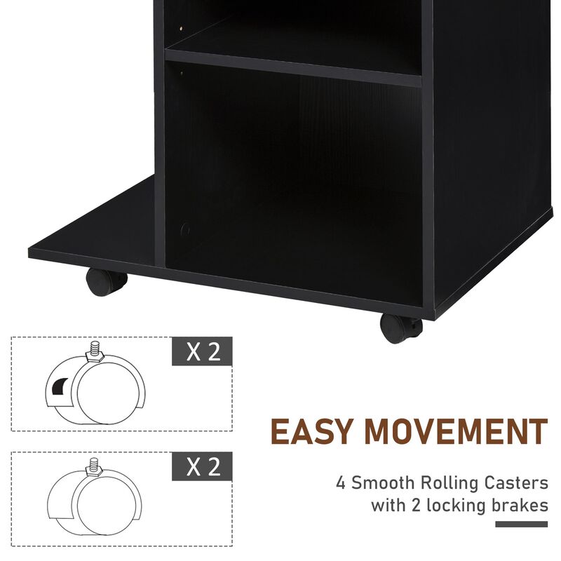 Black Office Helper: Mobile File Cabinet/Printer Stand with CPU Holder