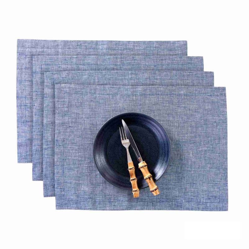 Solino Home 100% Pure Linen 14 x 19 Inch Placemats Set of 4 | Athena