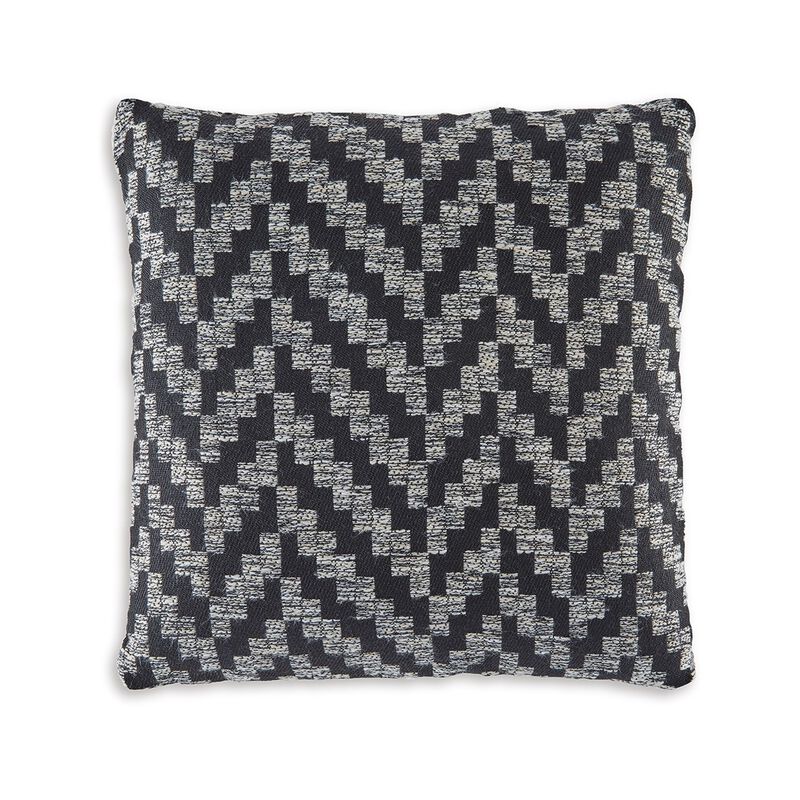 Loey Accent Pillow Set of 4, Indoor Outdoor Chevron, Black Gray Polyester -