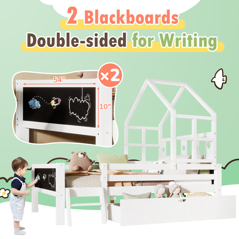 Merax Kids House Bed with Ladder and Storage Drawers