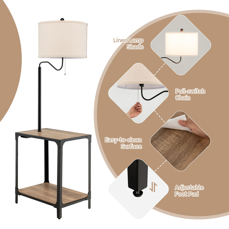 360� Rotatable Floor Lamp with End Table and USB Charging Ports